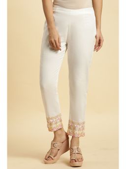 W - Off White Solid/plain Slim Pant