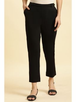 W - Black Solid/plain Slim Pant