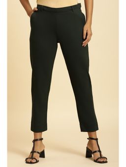 W - Green Solid/plain Slim Pant