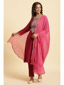 W - Pink Solid/Plain Dupatta
