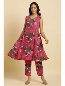 W - Pink Floral Kurta & Straight Pant (Set of 2)