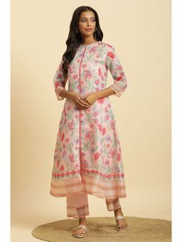W - Pink Floral Kurta & Straight Pant (Set of 2)