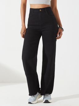 DOLCE CRUDO - Women Black Wide Leg Stretchable Denim Jeans