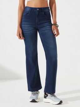 DOLCE CRUDO - Women Navy Blue Clean-Look Regular-Length Stretchable Denim Jeans