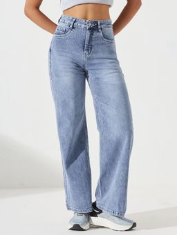 DOLCE CRUDO - Women Light Blue Faded Wide Leg Shaping Jeans