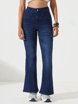 DOLCE CRUDO - Women Navy Blue Bootcut Stretchable Denim Shaping Jeans