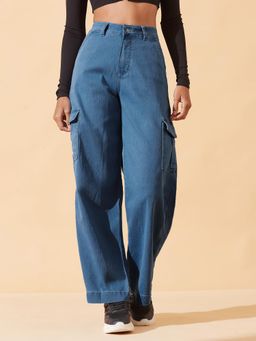 DOLCE CRUDO - Women Blue Wide leg Regular Stretchable Denim Jeans