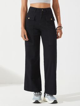 DOLCE CRUDO - Women Black Flared High Rise Stretchable Denim Jeans