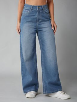 DOLCE CRUDO - Women Light Blue Wide-Leg Non-Stretchable Denim Jeans