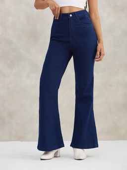 DOLCE CRUDO - Women Navy Blue Bootcut Stretchable Shaping Denim Jeans