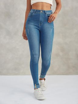 DOLCE CRUDO - Women Blue Skinny Fit Twill Tape Detailing Scraped Denim Jeans