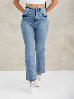 DOLCE CRUDO - Women Light Blue Wide-Leg Stretchable Denim Jeans