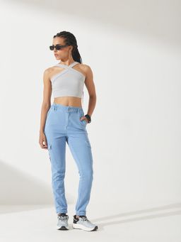 DOLCE CRUDO - Women Light Blue Regular Stretchable Denim Joggers