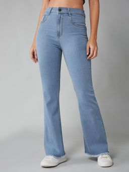 DOLCE CRUDO - Women Light Blue Bootcut Regular Stretchable Denim Jeans