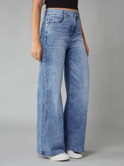 DOLCE CRUDO - Women Light Blue Wide-Leg Stretchable Shaping Denim Jeans