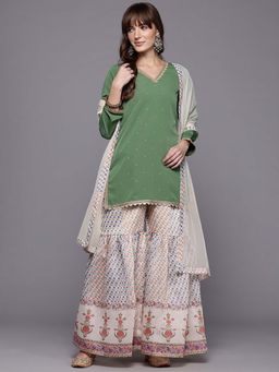 Ahalyaa - Printed Kurti With Sharara & Dupatta (Set of 3)