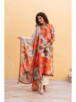 Autumnlane - Bakul Kesri Premium Shimmer Kurta With Pant & Dupatta (Set of 3)