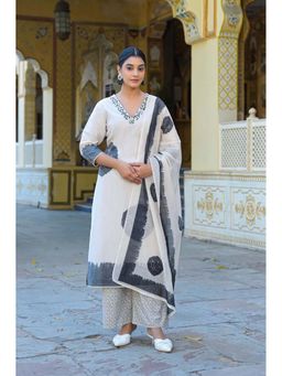 Autumnlane - Bhakti Charcoal Cotton Kurta With Pant & Dupatta (Set of 3)