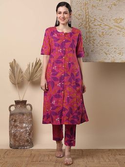 FASHOR - Floral Printed A-Line Fit Co-Ord - Pink (Set of 2)