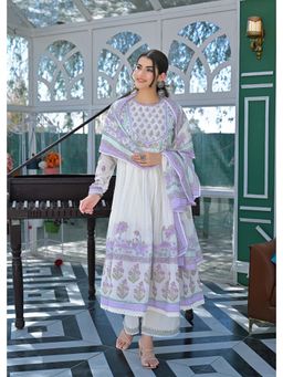 Autumnlane - Lakshita Lilac Printed Cotton Kurta With Pant & Dupatta (Set of 3)