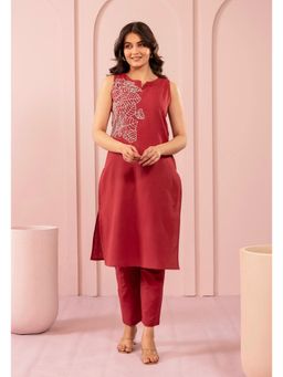 Autumnlane - Purna Rustic Embroidery Cotton Kurta With Pant (Set of 2)