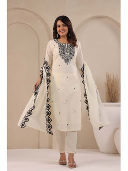Autumnlane - Sagarika Noir Embroidery Cotton Kurta With Pant & Dupatta (Set of 3)