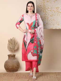 FASHOR - Printed & Straight Kurta With Pant & Dupatta - Multi-Color (Set of 3)