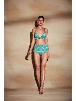 Nikita Mhaisalkar - Turquoise Bralette with Turkish Beaded Embroidery