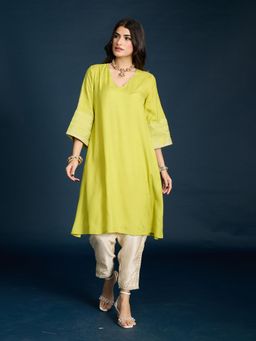 Gajra Gang - Lime Green Embroidered Kurta Diwalicious