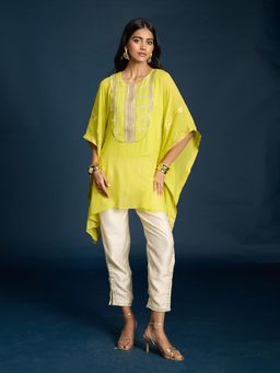 Gajra Gang - Lime Georgette Brocade Kaftan Tunic with Slip Diwalicious