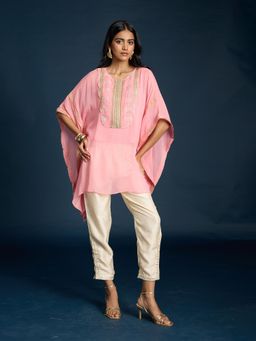 Gajra Gang - Pink Georgette Brocade Kaftan Tunic with Slip Diwalicious