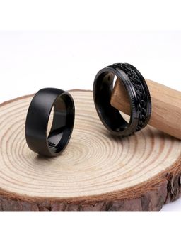 Yellow Chimes - Men Set Of 2 Black Band Finger Rings