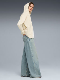 Puma - Women Beige Essentials Tape Full-Zip Cotton Hoodie