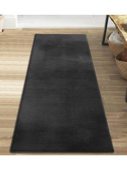 OBSESSIONS - Solid Rabit Fur Bedside Runner - Black