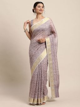 Odette - Womens Cotton Blend Purple Digital Print Designer Saree with Unstitched Blouse