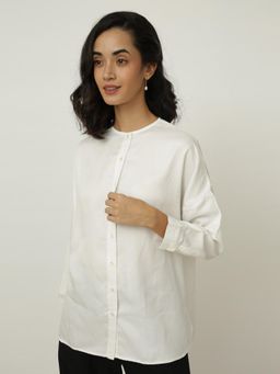 Saltpetre - Women White Round Neck Full Sleeve Uncollared Shirt