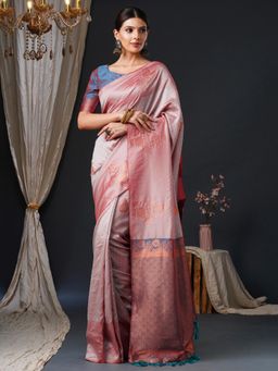 Akhilam - Women's Silk Blend Rose Gold Woven Design Designer Saree with Unstitched Blouse