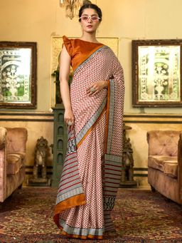 Sareemall - Women'S Bhagalpuri Silk Off White Printed Designer Saree with Unstitched Blouse