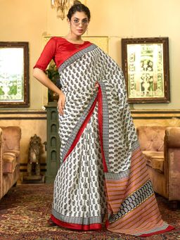 Sareemall - Women'S Bhagalpuri Silk Off White Printed Designer Saree with Unstitched Blouse