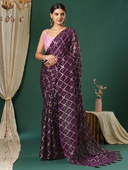 Sareemall - Women's Chiffon Purple Printed Designer Saree with Unstitched Blouse