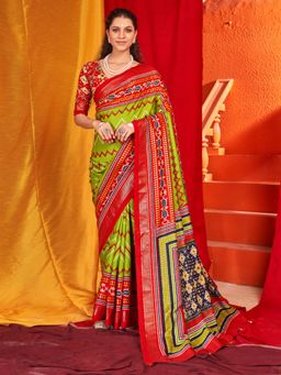Sareemall - Women'S Tussar Silk Green Printed Designer Saree with Unstitched Blouse