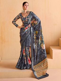 Sareemall - Women'S Tussar Silk Grey Woven Design Designer Saree with Unstitched Blouse