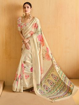 Sareemall - Women'S Tussar Silk Cream Woven Design Designer Saree with Unstitched Blouse