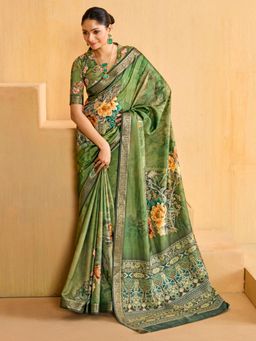 Sareemall - Women'S Tussar Silk Light Green Woven Design Designer Saree with Unstitched Blouse
