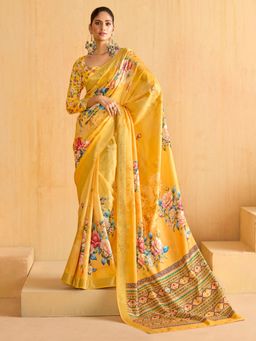 Sareemall - Women'S Tussar Silk Yellow Woven Design Designer Saree with Unstitched Blouse