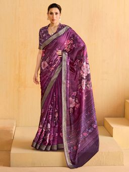 Sareemall - Women'S Tussar Silk Wine Woven Design Designer Saree with Unstitched Blouse