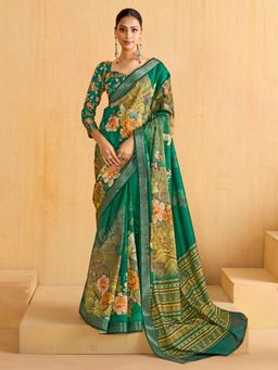 Sareemall - Women'S Tussar Silk Green Woven Design Designer Saree with Unstitched Blouse