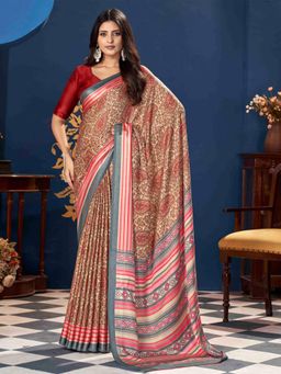 Sareemall - Women'S Pashmina Silk Red Printed Designer Saree with Unstitched Blouse