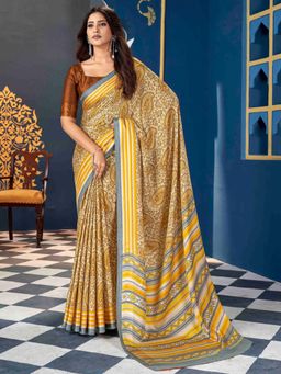 Sareemall - Women'S Pashmina Silk Yellow Printed Designer Saree with Unstitched Blouse