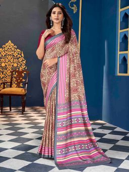 Sareemall - Women'S Pashmina Silk Pink Printed Designer Saree with Unstitched Blouse